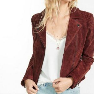 Express Jacket Suede Biker Jacket Genuine Leather Oxblood Womens size Large